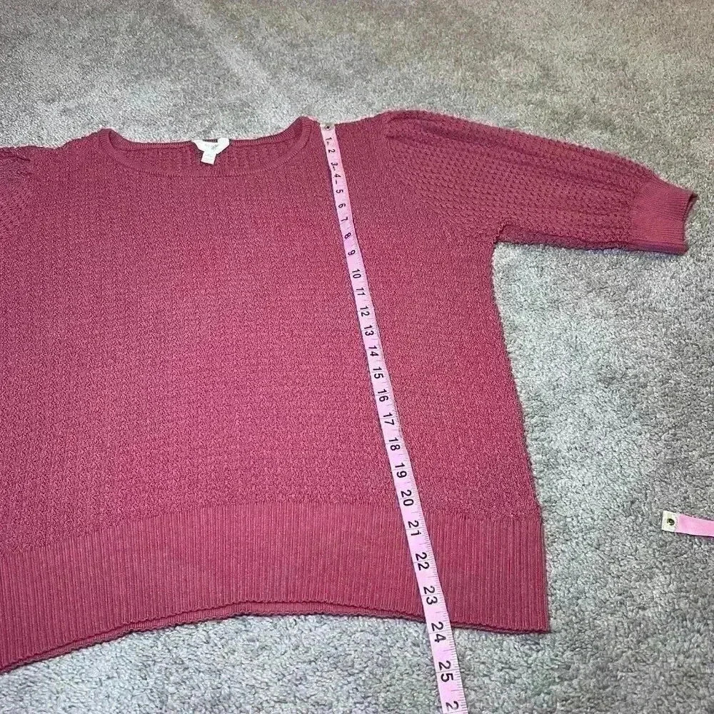 Terra Sky 3x Pink Knit Textured Sweater With Puff Sleeves Plus Size Tops - Picture 7 of 10